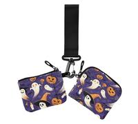 Halloween Ghosts Pumpkin, portamonete da donna, porta carte di credito, dimensioni compatte, con cinturino da polso, per uso quotidiano, confezione da 2, Halloween fantasmi zucca, 1 size, Casual