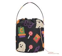 Halloween Giallo Pixel Zucca Fantasma Borse di Immagazzinaggio con Fori Lavoro a Maglia Progetto Bag per Strumenti di Lavoro a