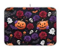 Halloween Giallo Zucca Rosa Fiori Cucina mat Contatore Secco opaco per Piatti Grande Stendino Stuoia 18 x 24