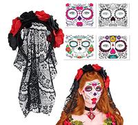Halloween Giorno Dei Morti Velo A Fascia, Copricapo, Tatuaggio Temporaneo Del Viso Per La Festa In Costume Cosplay