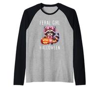 Halloween Girl Racoon Zucche Divertenti Spettrali E Feral Maglia con Maniche Raglan