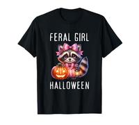 Halloween Girl Racoon Zucche Divertenti Spettrali E Feral Maglietta