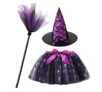 Halloween Girl Skirt, Kids Witch Costume Dress Set with Hat and Tulle Layers, Breathable Party Outfit for Dress-Up Events, Cosplay, Princess, Easter, Photoshoots, Holiday Celebrations