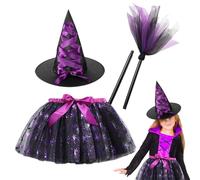 Halloween Girl Skirt, Kids Witch Costume Dress Set with Hat and Tulle Layers, Breathable Party Outfit for Dress-Up Events, Cosplay, Princess, Easter, Photoshoots, Holiday Celebrations