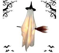 Halloween Glowing Ghost Decoration - Gauze ABS LED Light String 43.34in Hanging Ghost With Battery Power Options And Remote Control - Outdoor Haunted Decor Prop - Creates Spooky Atmosphere For Garden
