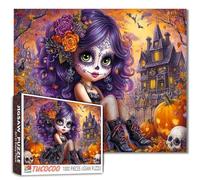 Halloween Gothic Girl Puzzle per adulti 1000 pezzi capelli viola zucchero teschio giorno dei morti puzzle spettrale casa stregata puzzle autunno estetico decorativo puzzle regalo per le donne gioco