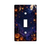Halloween Gothic Night Scene Jack-o'-Lantern Interruttore A Levetta Piastra | Zucche luminose, castello misterioso, gufo notturno, skyline notturno spettrale, foglie autunnali, decorazione gotica per la