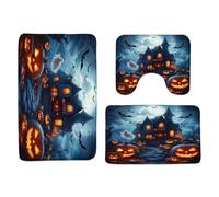 Halloween Gothic Spooky Ghost Full Moon Pumpkin Haunted House Witchy Horror Scary Holiday Set Di Tappeti Da Bagno 3 Pezzi, Tappetino Da Bagno Antiscivolo Tappeto Con Profilo A U Per Doccia