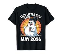 Halloween Gravidanza Scadenza Maggio 2026 Boo Ghost Messy Bun Mama Maglietta