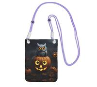 Halloween gufo fantasma zucca 1 stampa piccole borse a tracolla per le donne, mini telefono cellulare borse a tracolla borse da viaggio, Viola, Taglia unica