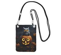 Halloween gufo fantasma zucca 1 stampa piccole borse a tracolla per le donne, mini telefono cellulare borse a tracolla borse da viaggio, Nero , Taglia unica
