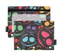 Halloween Hallowmas All Saints' Day colorato spaventoso viso 3 anelli raccoglitore astuccio 2 pz cartelle di file per ufficio esame cerniera borsa di cancelleria
