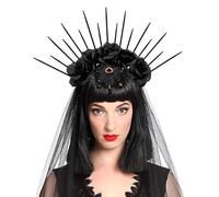 Halloween Halo Corona Gotica Fiore Fascia Nero Velo Fantasma Sposa Rosa Corona Inizio Dea Copricapo Lungo Velo Cosplay Cerchietto per Capelli da Matrimonio Flora Accessori per Capelli Per Le Donne