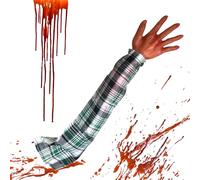 Halloween Hand, Realistic Reusable Soft Halloween Props For Cosplay, 22 Inch Bloody Broken Severed Hand With Plaid Cloth Sleeve, Seasonal Decor, Haunted House Trick