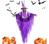 Halloween Hangable Witch - Animated Talking Witch Decoration | Sound Activation Wiitch With Light-Up Eyes | Spooky Outdoor Decor For Backyard Parties, Carnivals, Garden, Patio, Haunted Houses