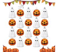Halloween Hanging Ornaments, Pumpkin Ghost Pendenti, Spooky Tree Decoration Set, 6,1 x 6,8 cm, Festive Hanging Decor 20 pezzi, arancione e bianco, per porte mantovane giardino Wall Yard Display Decor