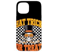 Halloween Hat Trick Or Treat Hockey Su Ghiaccio Teschio Custodia per iPhone 15