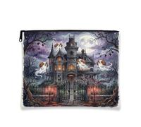 Halloween Haunted House Cavalier King Charles Spaniel Dog Makeup Bag 17,8 x 22,9 cm per Viaggio, Ghost Toiletry Cosmetic Pouch per donne, Creepy Portable Canvas Zipper Organizer