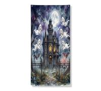 Halloween Haunted House Cocker Spaniel Dog Copertura per porta esterna 91,2 x 182,9 cm, divertente fantasma anteriore e posteriore porta banner ingresso uscita decorazione, spaventoso raccapricciante