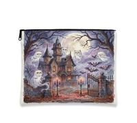 Halloween Haunted House Exotic Shorthair Cat Makeup Bag 17,8 x 22,9 cm per borsa da viaggio, divertente fantasma toilette cosmetici sacchetto per donne, spaventoso raccapricciante portatile tela