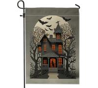 Halloween Haunted House Garden Flag, Black Witch Bats Spooky Home Decor Banner, Double Sided iuta Yard Flag Outdoor Lawn Decoration 30,5 x 45,7 cm