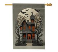 Halloween Haunted House Garden Flag, Black Witch Bats Spooky Home Decor Banner, Double Sided iuta Yard Flag Outdoor Lawn Decoration 71 x 101 cm