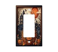 Halloween Haunted Mansion Cat Pumpkins - Copertura per interruttore della | Scena del palazzo infestato, gatto seduto, intricato stile intagliato, decorazione da parete stagionale, atmosfera gotica