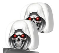 Halloween Headrest Covers for Cars - Elastic Skull Spooky 2 Pieces, Automotive Breathable Ghostly Head Protector Slipcovers, Creepy Autumn Seasonal Vehicle Interior Guard | Dust Dustproof Shield For S