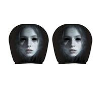 Halloween Headrest Covers - Polyester 2PC Face Pattern | Stretch Dustproof | Scary Car Pillowcases - Polyester 2 Piece Ghost Print | Elastic Seatguard | Washable Interior Cover | Pickup Van Commuting