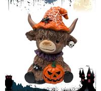 Halloween Highland Cattle Statues - 8 x 10,5 cm Resina Figurine Brown Cattle Statue,Resin Figures Party Decorative Accessories For Farmhouse Kitchen Desktop Bedroom Thanksgiving Garden