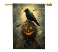 Halloween Horror Corvo Front Yard BackYard Linato Casa Verticale Bandiere 28x40 Doppio Lato per Esterno, Spaventapasseri Zucca Spaventapasseri Raven Home Print Flag, Raccapricciante Home Outdoor