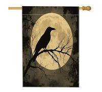 Halloween Horror Corvo Silhouette Front Yard BackYard Linato Casa Verticale Bandiere 28x40 Doppio Lato per Esterno, Gothic Scary Forest Home Print Flag, Creepy Scenic Home Outdoor Pattern Flag