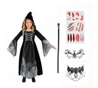 Halloween Horror Fantasma Costume Ragazza - Vestito Lungo Horror Halloween Costume Ragazza Fantasmi Carnevale Vampiro Nero Sposa Fantasma Regina Cattiva, Strega Esecuzione Costumi Con Cappuccio L