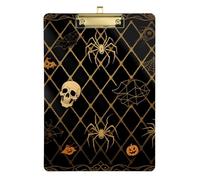 Halloween Horror Golden Spider Skull Acrilico mini Clip Board Standard Lettera A4 Formato Plastica per Allenatori Medical Classroom Oro 30,5 x 9 cm Tabla para escribir con Clip