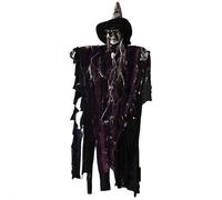 Halloween Horror Night LED Skull Flying Screaming Ghost con cappello e parrucche Halloween appeso oggetti di scena difficili, decorazioni scheletriche occhi rossi per feste del diavolo della morte