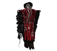 Halloween Horror Night LED Skull Flying Screaming Ghost con cappello e parrucche Halloween appeso oggetti di scena difficili, decorazioni scheletriche occhi rossi per feste del diavolo della morte