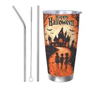 Halloween Horror Nights Haunted 590 ml tazze in acciaio inox, isolato in acciaio inox, tazza da caffè da viaggio con coperchio e cannuccia, resistente bottiglia d'acqua per bevande fredde e calde