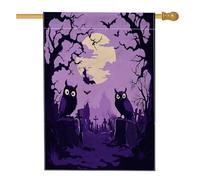 Halloween Horror Owl Front Yard BackYard Lino Vertical House Flags 28x40 Double Sided per l'esterno, Scary Gothic Cemetery Silhouette Home Print Flag, Raccapricciante Home Outdoor Pattern Flag
