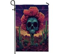 Halloween Horror Western Cactus Front Yard Backyard Juta Verticale Giardino Bandiere 12x18 Double Face per Esterno, Spaventoso Fiore Tropicale Cranio Casa Stampa Bandiera, Scheletro Casa Outdoor