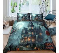 Halloween houseSet Di Copripiumino microfibra morbida 3 Pezzi stampa 3D con cerniera Gothic haunted style copripiumino con federa traspirante ultra morbido e traspirante for bambini King（220x240cm）