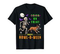 Halloween Howl-o-ween Scheletro Boxer Dog Trick Treat Maglietta