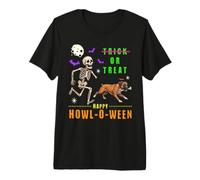 Halloween Howl-o-ween Scheletro Boxer Dog Trick Treat Maglietta Premium