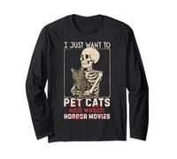 Halloween I Just Want To Pet Cats And Watch Horror Movies Maglia a Manica
