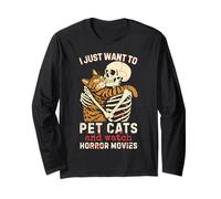 Halloween I Just Want To Pet Cats And Watch Horror Movies Maglia a Manica