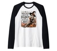 Halloween, in, luglio, Scheletro, Strega, con, caffè, e, zucche Maglia con Maniche Raglan