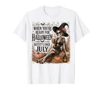 Halloween, in, luglio, Scheletro, Strega, con, caffè, e, zucche Maglietta