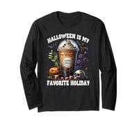 Halloween Is My Favorite Holiday Coffee Graphic Zombie Mom Maglia a Manica