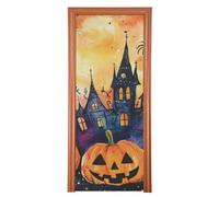 Halloween Jack-o'-lantern Zucca Spettrale Scheletro Pipistrello decorazione porta copertura 35x79 In ciao primavera banner Portico Decorazione interna ed esterna M