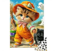 Halloween Kitten with Ghosts Jigsaw Puzzle Impossible 1000Pcs Decorazione Per La Casa. Rilassamento E Intelligence Per Adulti E Ragazzi Da 14 Anni 70x50cm/1000pcs