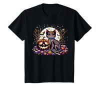Halloween Kitty Cat Scheletro Raccapricciante Zucca Jack o Lanterna Maglietta